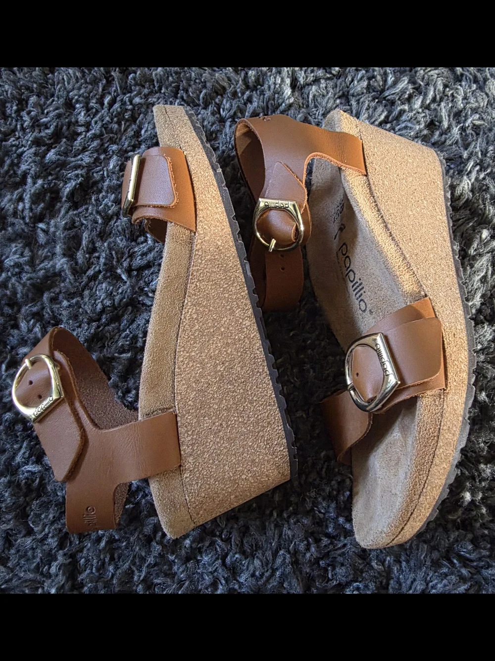 Papillio Tan Platform Sandals with Gold Buckles Size 38